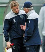14 November 2011; Republic of Ireland manager Giovanni Trapattoni talks with Damien Duff during squad training ahead of their UEFA EURO2012 Qualifying Play-off 2nd leg match against Estonia on Tuesday. Republic of Ireland Squad Training, Gannon Park, Malahide, Dublin. Picture credit: David Maher / SPORTSFILE