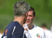 20 May 2002; Republic of Ireland captain Roy Keane, right, in conversation with manager Mick McCarthy during a Republic of Ireland squad training session at Ada Gym in Susupe, Saipan, Northern Mariana Islands. Photo by David Maher/Sportsfile