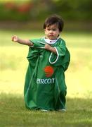 20 May 2002; 2 year old Paula Leo Riley shows her support for the Republic of Ireland during a Republic of Ireland squad training session at Ada Gym in Susupe, Saipan, Northern Mariana Islands. Photo by David Maher/Sportsfile
