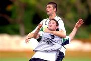 21 May 2002; Niall Quinn and Robbie Keane during a Republic of Ireland squad training session at Ada Gym in Susupe, Saipan, Northern Mariana Islands. Photo by David Maher/Sportsfile