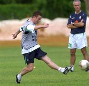 21 May 2002; Mark Kinsella and Republic of Ireland manager Mick McCarthy during a Republic of Ireland squad training session at Ada Gym in Susupe, Saipan, Northern Mariana Islands. Photo by David Maher/Sportsfile