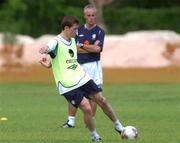 21 May 2002; Kevin Kilbane and Republic of Ireland manager Mick McCarthy during a Republic of Ireland squad training session at Ada Gym in Susupe, Saipan, Northern Mariana Islands. Photo by David Maher/Sportsfile