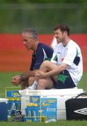 21 May 2002; Republic of Ireland manager Mick McCarthy with Kenny Cunningham during a Republic of Ireland squad training session at Ada Gym in Susupe, Saipan, Northern Mariana Islands. Photo by David Maher/Sportsfile