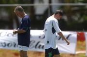 22 May 2002; Republic of Ireland manager Mick McCarthy, left, and captain Roy Keane during a Republic of Ireland squad training session at Ada Gym in Susupe, Saipan, Northern Mariana Islands. Photo by David Maher/Sportsfile