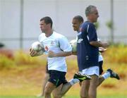 22 May 2002; Republic of Ireland manager Mick McCarthy, right, and captain Roy Keane during a Republic of Ireland squad training session at Ada Gym in Susupe, Saipan, Northern Mariana Islands. Photo by David Maher/Sportsfile