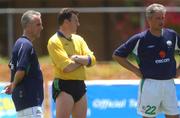 22 May 2002; Republic of Ireland manager Mick McCarthy, left, goal-keeping coach Packie Bonner and assistant manager Ian Evans during a Republic of Ireland squad training session at Ada Gym in Susupe, Saipan, Northern Mariana Islands. Photo by David Maher/Sportsfile