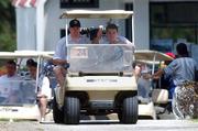 22 May 2002; Steve Staunton and Ian Harte of Republic of Ireland make their way to the 1st tee during a round of golf at the Coral Beach Resort Gofl Club in Saipan, Northern Mariana Islands. Photo by David Maher/Sportsfile