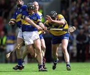 19 May 2002; Mark O'Leary of Tipperary in action against Brian Lohan of Clare during the Guinness Munster Senior Hurling Championship Quarter-Final match between Tipperary and Clare at Páirc U’ Chaoimh in Cork. Photo by Ray McManus/Sportsfile