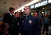 17 May 2002; Republic of Ireland captain Roy Keane at Dublin Airport prior to the team's departure to their training camp in Saipan, Northern Mariana Islands, ahead of the FIFA World Cup 2002 Finals in Japan and South Korea. Photo by Ray McManus/Sportsfile