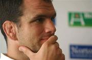 24 May 2002; Leicester Tiger captain Martin Johnson during a press conference at the Millennium Stadium in Cardiff, Wales, ahead of the Heineken Cup Final on 25 May 2002. Photo by Brendan Moran/Sportsfile