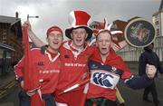 25 May 2002; Munster supporters, from left, Colin Ryan, Stephen Mullins and Evan Haugh from Limerick prior to the Heineken Cup Final match between Leicester Tigers and Munster at the Millennium Stadium in Cardiff, Wales. Photo by Brendan Moran/Sportsfile