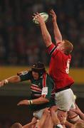 25 May 2002; Paul O'Connell of Munster wins the line-out ahead of Leicester's Ben Kay during the Heineken Cup Final match between Leicester Tigers and Munster at the Millennium Stadium in Cardiff, Wales. Photo by Brendan Moran/Sportsfile