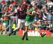 19 May 2002; Colm Forde of Mayo in action against Barry Cullinane of Galway during the Connacht Minor Football Championship Quarter-Final match between Mayo and Galway at Dr Hyde Park in Roscommon. Photo by Damien Eagers/Sportsfile