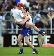26 May 2002; Waterford's John Mullane, left, and Eoin Kelly celebrate following their side's victory during the Guinness Munster Senior Hurling Championship Semi-Final match between Waterford and Cork at Semple Stadium in Thurles, Tipperary. Photo by Brendan Moran/Sportsfile