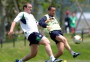 27 May 2002; Richard Dunne, left, and Gary Kelly during a Republic of Ireland squad training session at Izumo Sports Park in Izumo, Japan. Photo by David Maher/Sportsfile