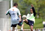 27 May 2002; Robbie Keane, left, and Gary Kelly during a Republic of Ireland squad training session at Izumo Sports Park in Izumo, Japan. Photo by David Maher/Sportsfile