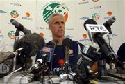 27 May 2002; Republic of Ireland manager Mick McCarthy during a Republic of Ireland press conference at Izumo Sports Park in Izumo, Japan. Photo by David Maher/Sportsfile