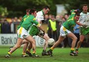 26 May 2002; Colm McHugh of London in action against Leitrim's John McKeon, left, and Shane Foley, right, during the Bank of Ireland Connacht Senior Football Championship Quarter-Final match between London and Leitrim at the Emerald GAA Grounds in Ruislip, London, England. Photo by Brian Lawless/Sportsfile