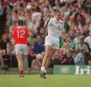 26 May 2002; Kildare's Padraig Mullarkey celebrates following his side's victory during the Bank of Ireland Leinster Senior Football Championship Quarter-Final match between Kildare and Louth at Páirc Tailteann in Navan, Meath. Photo by Ray McManus/Sportsfile