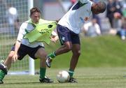 28 May 2002; Clinton Morrison, right, and Matt Holland during a Republic of Ireland squad training session at Izumo Sports Park in Izumo, Japan. Photo by David Maher/Sportsfile