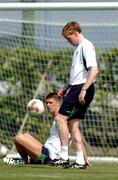 29 May 2002; Steve Staunton with team-mate Niall Quinn during a Republic of Ireland squad training session at Izumo Sports Park in Izumo, Japan. Photo by David Maher/Sportsfile