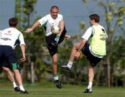 29 May 2002; Dean Kiely, centre, in action against team-mates David Connolly, left, and Kevin Kilbane during a Republic of Ireland squad training session at Izumo Sports Park in Izumo, Japan. Photo by David Maher/Sportsfile