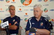 29 May 2002; Republic of Ireland manager Mick McCarthy, left, and Brendan Menton, Chief Executive of the FAI, during a Republic of Ireland press conference at Izumo Sports Park in Izumo, Japan. Photo by David Maher/Sportsfile