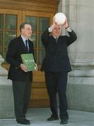 29 May 2002; An Taoiseach Bertie Ahern, T.D., right, and Bid Director John Henderson after signing the Scotland - Ireland UEFA Euro 2008 Bid at Government Buildings in Dublin. Photo by Ray McManus/Sportsfile
