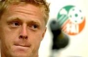 30 May 2002; Damien Duff during a press conference at Izumo Sports Park in Izumo, Japan, ahead of their first FIFA World Cup 2002 Group E match against Cameroon. Photo by David Maher/Sportsfile