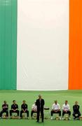 30 May 2002; Republic of Ireland manager Mick McCarthy address the crowd during a farewell ceremony at Izumo Sports Park in Izumo, Japan, ahead of their first FIFA World Cup 2002 Group E match against Cameroon. Photo by David Maher/Sportsfile