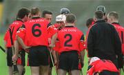 25 May 2002; Down captain Noel Sands, centre, speaks to his players before the Guinness Ulster Senior Hurling Championship Semi-Final match between Down and Derry at Casement Park in Belfast. Photo by Damien Eagers/Sportsfile