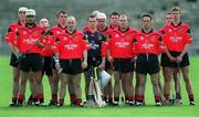25 May 2002; The Down hurling team stand for the National Anthem during the Guinness Ulster Senior Hurling Championship Semi-Final match between Down and Derry at Casement Park in Belfast. Photo by Damien Eagers/Sportsfile