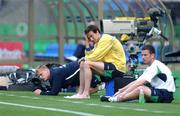 31 May 2002; Republic of Ireland players, from left, Damien Duff, Gary Breen and Mark Kinsella during at Republic of Ireland squad training session at Big Swan Stadium in Niigata, Japan. Photo by David Maher/Sportsfile
