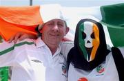1 June 2002; Republic of Ireland supporters Paddy Kelly and Derek O'Connor, from Ennis Co. Clare, prior to the FIFA World Cup 2002 Group E match between Republic of Ireland and Cameroon at Big Swan Stadium in Niigata, Japan. Photo by David Maher/Sportsfile