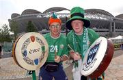 1 June 2002; Republic of Ireland supporters Stephen Brady and Will Clarke, from Dublin, prior to the FIFA World Cup 2002 Group E match between Republic of Ireland and Cameroon at Big Swan Stadium in Niigata, Japan. Photo by David Maher/Sportsfile