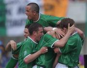 1 June 2002; Matt Holland of Republic of Ireland, centre, celebrates with team-mates after scoring his side's goal during the FIFA World Cup 2002 Group E match between Republic of Ireland and Cameroon at Big Swan Stadium in Niigata, Japan. Photo by David Maher/Sportsfile