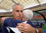 1 June 2002; Republic of Ireland manager Mick McCarthy and physio Mick Byrne following their side's draw during the FIFA World Cup 2002 Group E match between Republic of Ireland and Cameroon at Big Swan Stadium in Niigata, Japan. Photo by David Maher/Sportsfile