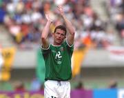 1 June 2002; Mark Kinsella of Republic of Ireland applauds the crowd following the FIFA World Cup 2002 Group E match between Republic of Ireland and Cameroon at Big Swan Stadium in Niigata, Japan. Photo by David Maher/Sportsfile