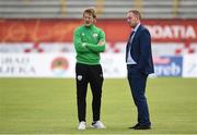 13 May 2017; Republic of Ireland manager Colin O'Brien, left, and England Manager Steven Cooper prior to the UEFA European U17 Championship Quarter-Final game between England and Republic of Ireland at SRC Velika Gorika Stadium in Velika Gorica, Croatia. Photo by Seb Daly/Sportsfile
