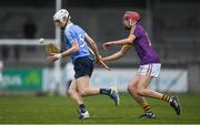13 May 2017; Lee Gannon of Dublin in action against Diarmuid Doyle of Wexford during the Electric Ireland Leinster GAA Hurling Minor Championship Semi-Final game between Dublin and Wexford at Parnell Park in Dublin. Photo by Brendan Moran/Sportsfile