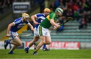 14 May 2017; Shane Nolan of Kerry races past Leigh Bergin, left, and Charles Dwyer of Laois on his way to scoring the second goal in the 38th minute during the Leinster GAA Hurling Senior Championship Qualifier Group Round 3 game between Kerry and Laois at Austin Stack Park in Tralee, Co Kerry. Photo by Ray McManus/Sportsfile