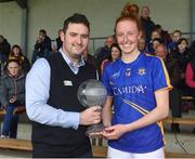 14 May 2017; Cathal Cleary from Lidl presents Aishling Moloney of Tipperary with the player of the match trophy after the Lidl National Football League Division 3 Final Replay match between Tipperary and Wexford at St. Brendan's Park in Birr, Co. Offaly. Photo by Matt Browne/Sportsfile