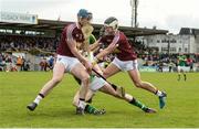 14 May 2017; Damian Healy of Meath in action against Tommy Doyle and Gary Greville, right, of Westmeath inside the small square late in the second half during the Leinster GAA Hurling Senior Championship Qualifier Group Round 3 match between Westmeath and Meath at TEG Cusack Park in Mullingar, Co. Westmeath. Photo by Piaras Ó Mídheach/Sportsfile