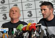 14 November 2011; Republic of Ireland manager Giovanni Trapattoni and captain Robbie Keane during a press conference ahead of their UEFA EURO2012 Qualifying Play-off 2nd leg match against Estonia on Tuesday. Republic of Ireland Press Conference, Grand Hotel, Malahide, Dublin. Picture credit: David Maher / SPORTSFILE