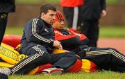 15 November 2011; Munster's Denis Leamy, left, and Lifeimi Mafi watch on during squad training ahead of their Heineken Cup Pool 1 Round 2, match against Castres Olympique on Saturday November 19th. Munster Rugby Squad Training, University of Limerick, Limerick. Picture credit: Diarmuid Greene / SPORTSFILE