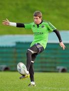 15 November 2011; Munster's Ronan O'Gara kicking during squad training ahead of their Heineken Cup Pool 1 Round 2, match against Castres Olympique on Saturday November 19th. Munster Rugby Squad Training, University of Limerick, Limerick. Picture credit: Diarmuid Greene / SPORTSFILE