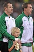 15 November 2011; Shayne Given, is held by his father Shay Given, Republic of Ireland goalkeeper, during the line up before the start of the game. UEFA EURO2012 Qualifying Play-off 2nd leg, Republic of Ireland v Estonia, Aviva Stadium, Lansdowne Road, Dublin. Picture credit: David Maher / SPORTSFILE