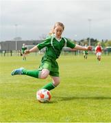 6 May 2017; Aoibheann Chambers, from the Burrishoole Girls Football Club, Co Mayo, in action during their U12 Soccer 7 a Side match at the Aldi Community Games May Festival 2017 at National Sports Campus, in Abbotstown, Dublin.  Photo by Cody Glenn/Sportsfile