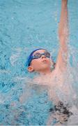 6 May 2017; Eoghan White, age 9, from Dungavron, Co Waterford, competes in the U10 Backstroke event at the Aldi Community Games May Festival 2017 at National Sports Campus, in Abbotstown, Dublin.  Photo by Cody Glenn/Sportsfile