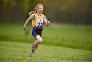 6 May 2017; Abbie Doyle, from Bree-Davidstown, Co Wexford, competes in the Girls U12 Mixed Distance Relays at the Aldi Community Games May Festival 2017 at National Sports Campus, in Abbotstown, Dublin.  Photo by Cody Glenn/Sportsfile